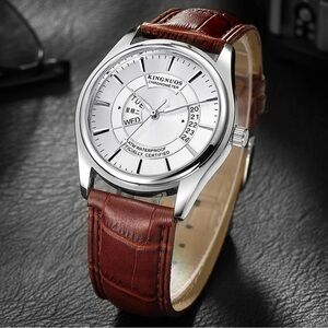 Kingnuos Silver and Brown Men's Watch